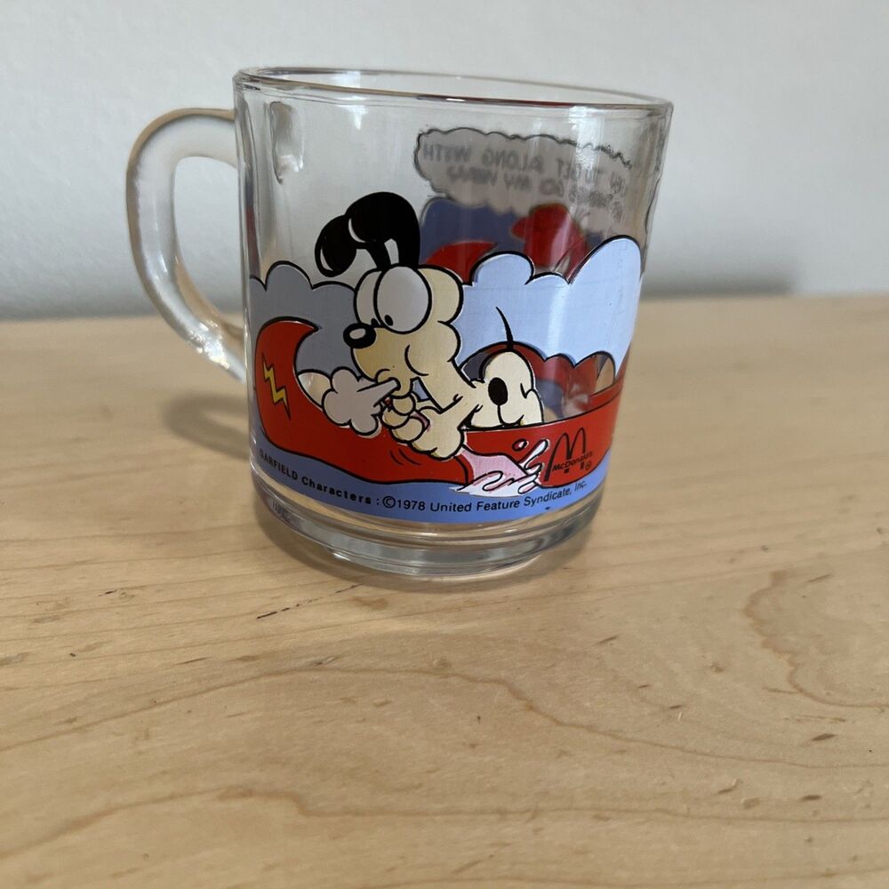 Garfield Mug 1978 McDonald's Glass Coffee Cup "I'm easy to get along with" - Picture 2 of 4